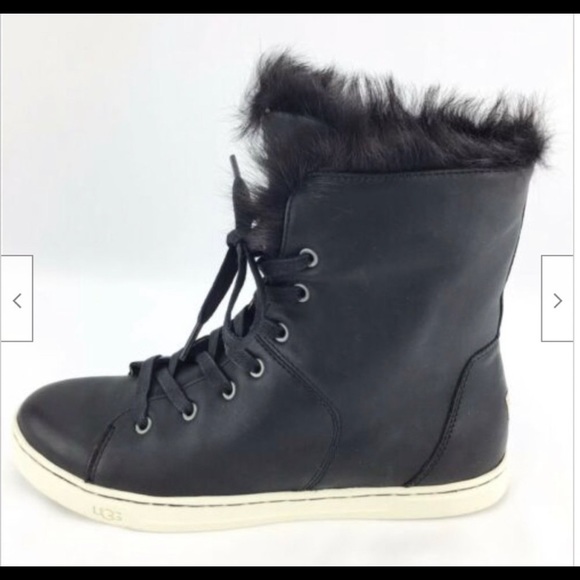 UGG Croft Black Calf Ankle Lace Up Fur Bootie 8.5 - Picture 2 of 8